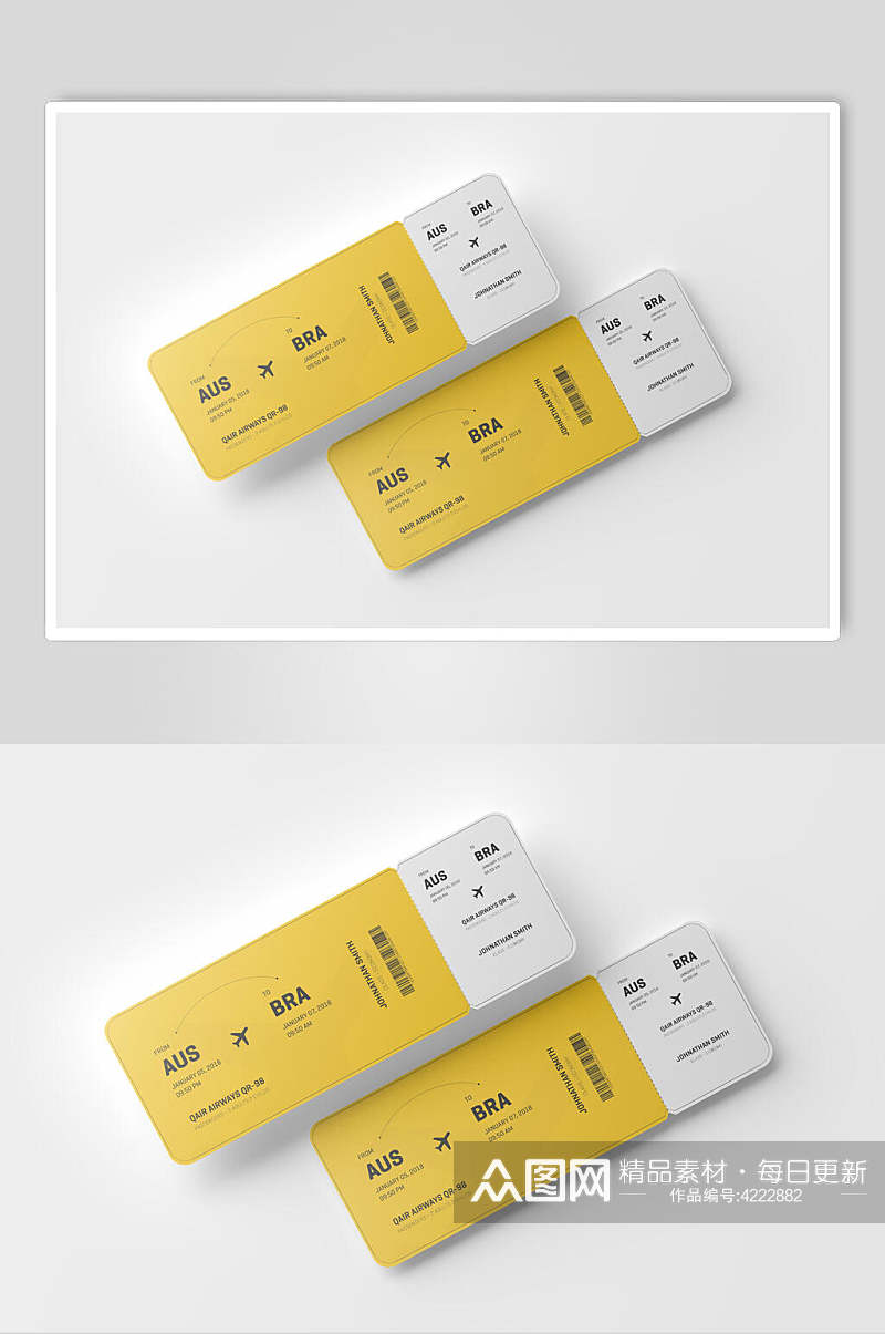 纸张黄白简约风飞机票智能贴图样机素材