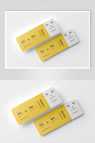 纸张黄白简约风飞机票智能贴图样机