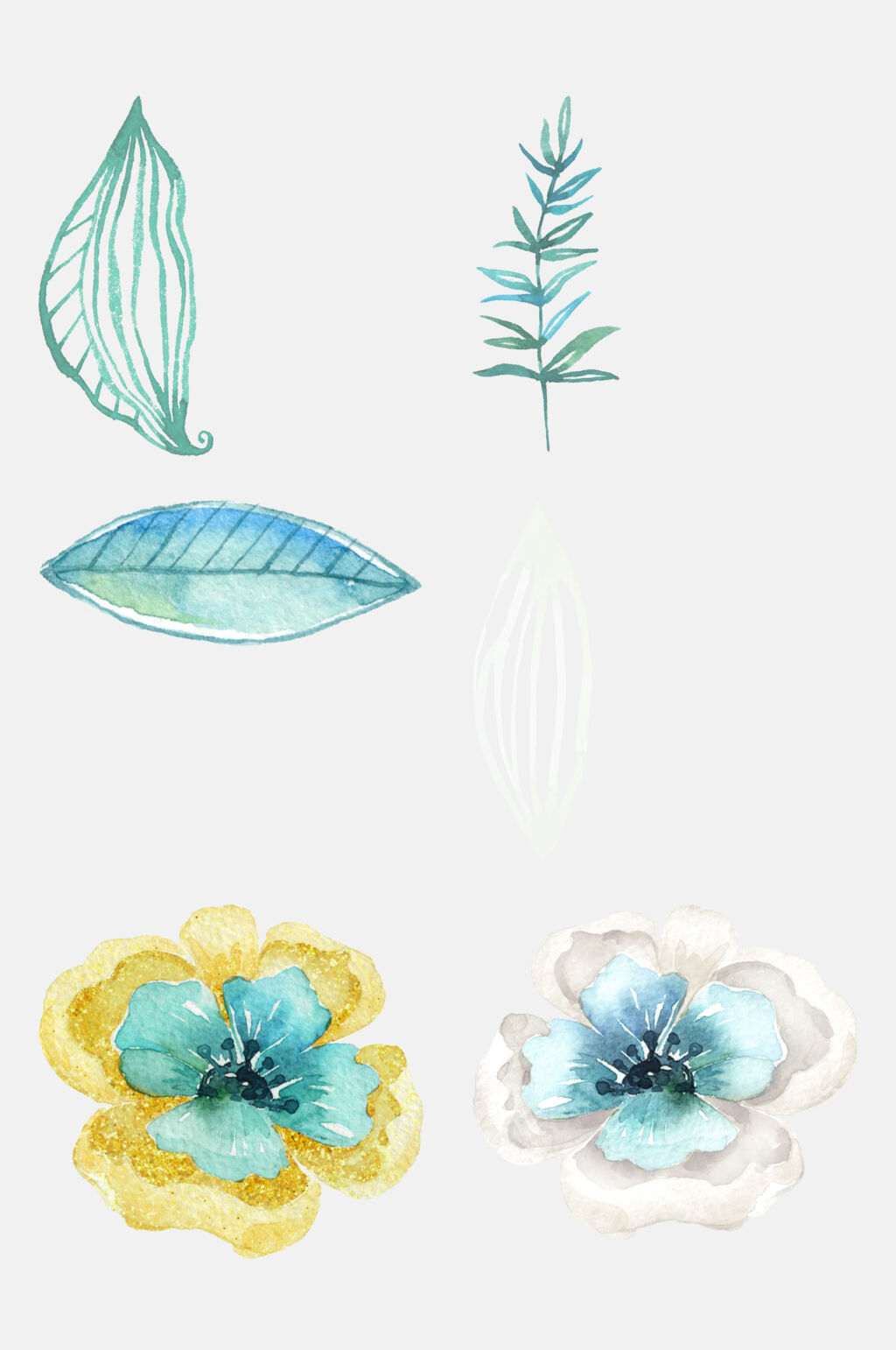 清新花朵叶子水彩花卉植物免抠素材素材
