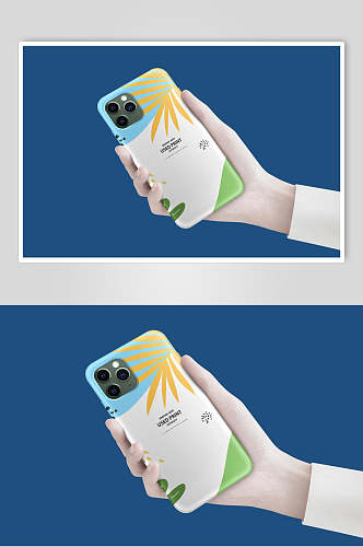 手掌手机壳手绘创意大气蓝品牌样机