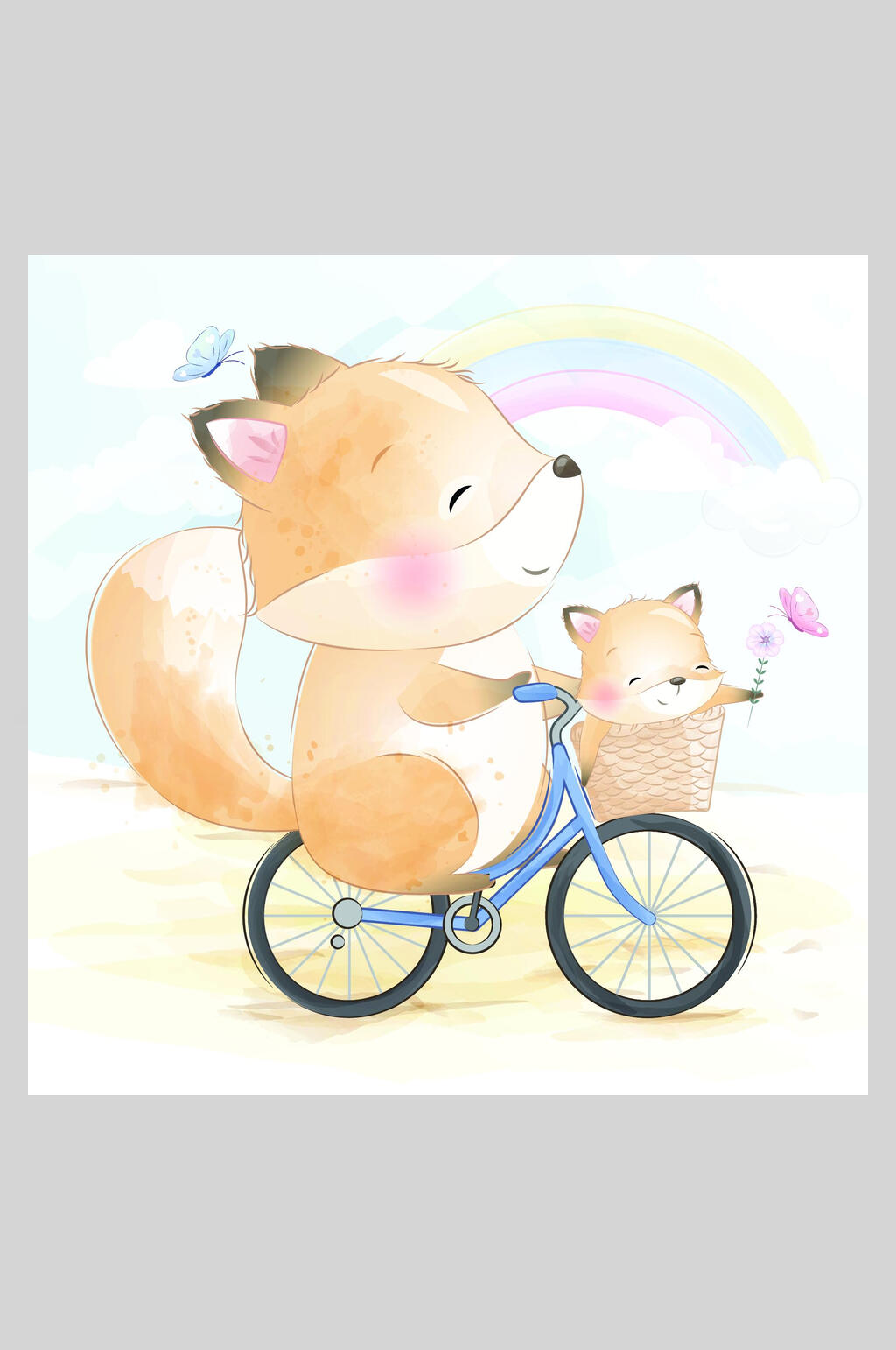 可爱水彩卡通动物矢量插画素材