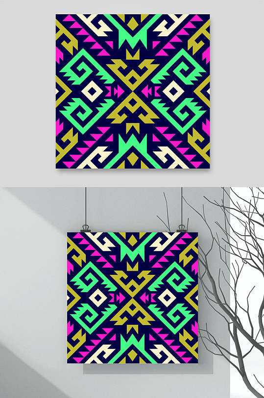 彩色时尚少数民族花纹图案矢量素材