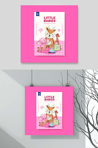 粉色小狐狸卡通时尚插画海报矢量素材