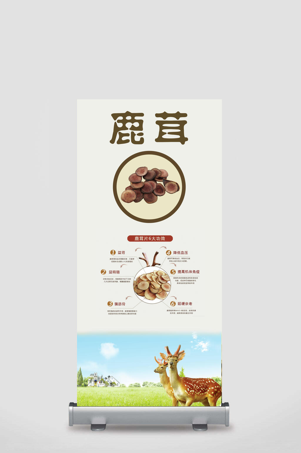 实景简约高档食材鹿茸促销展架素材