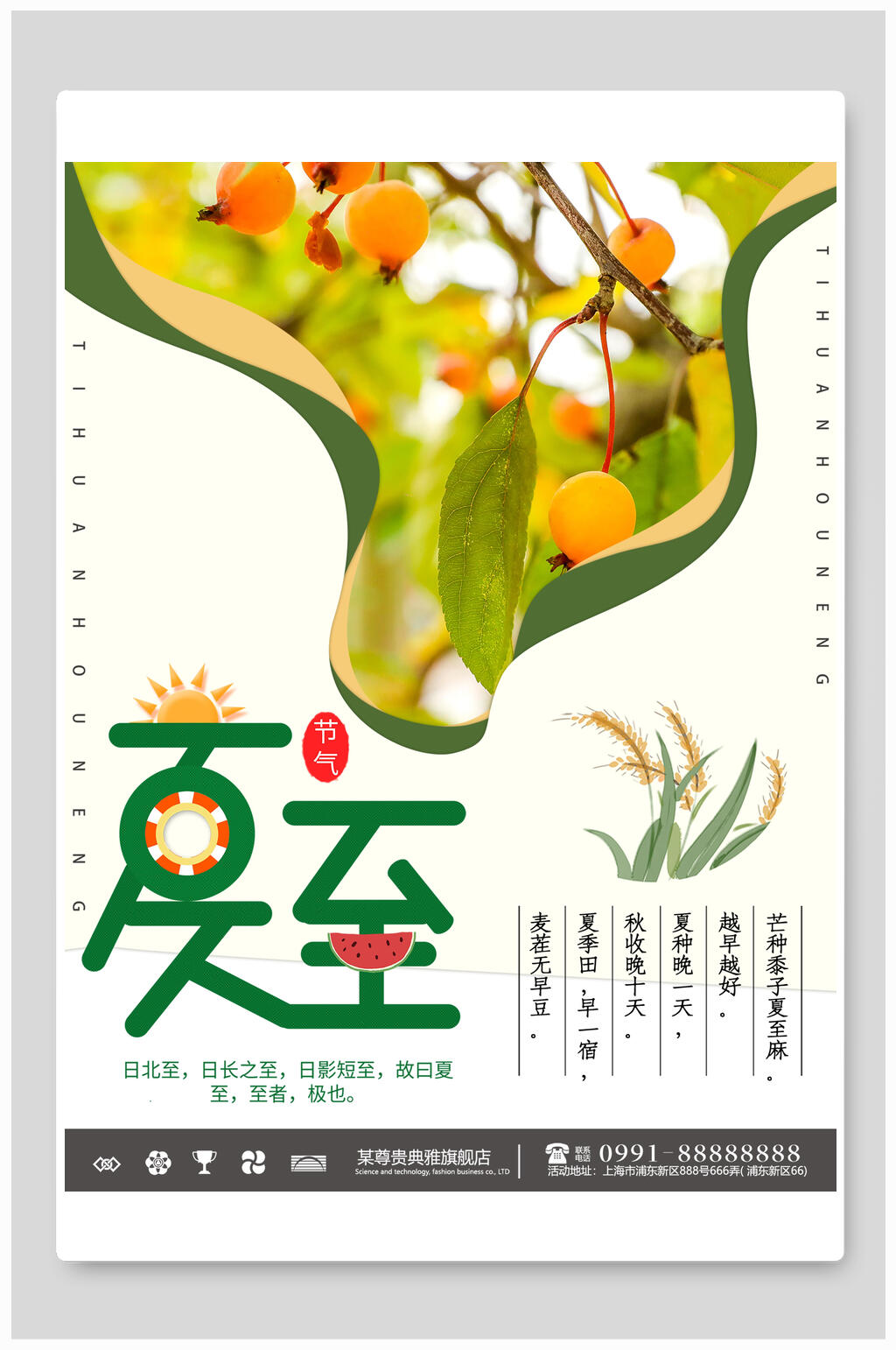 清新插画夏至海报素材