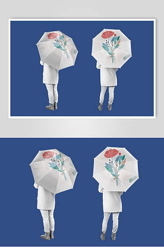 花朵蓝色背景背影雨伞清新品牌样机