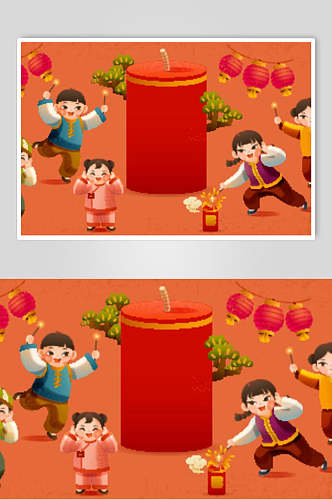 红色灯笼传统春节舞龙舞狮插画