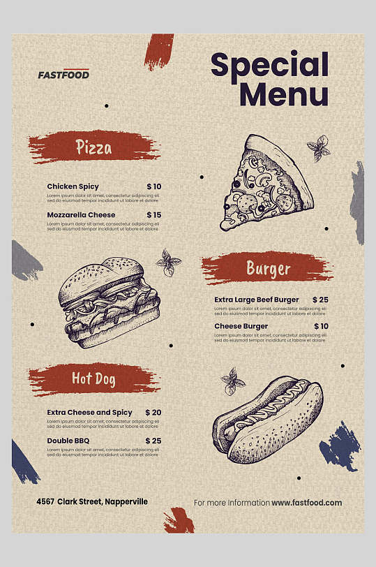 欧式汉堡披萨热狗简约菜单餐饮菜单价目表海报