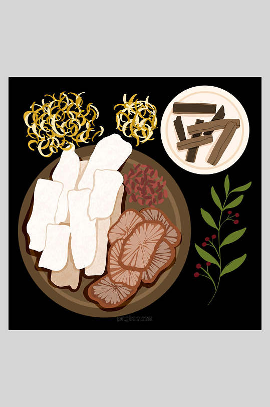 中国风手绘多种中医药材插画