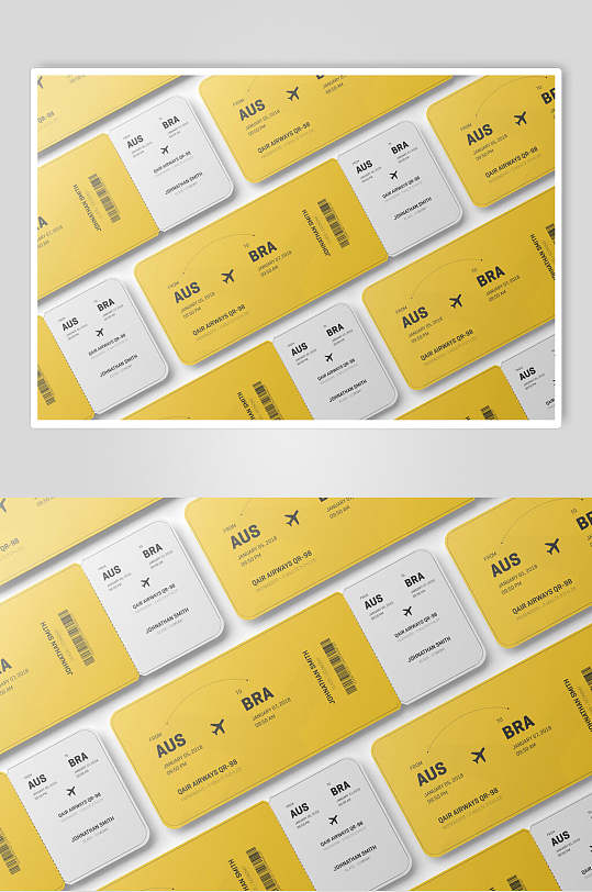 纸张黄白清新飞机票智能贴图样机