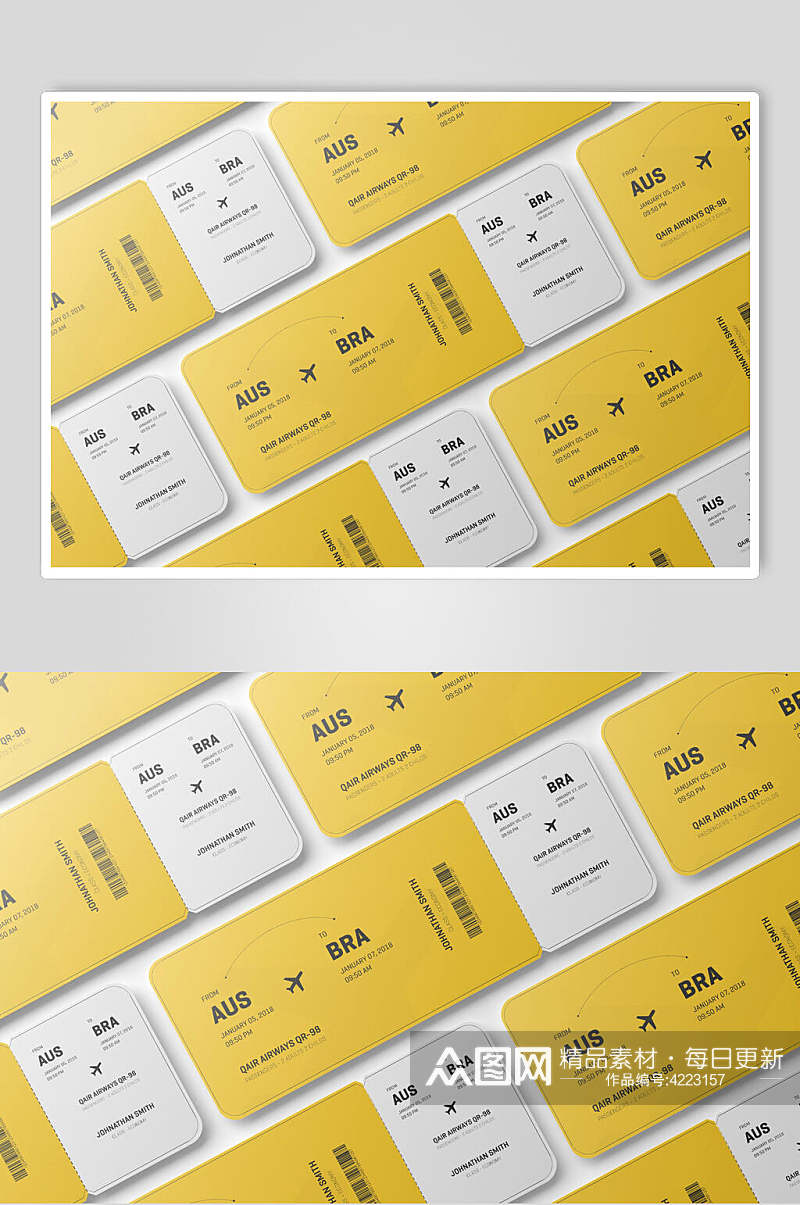 纸张黄白清新飞机票智能贴图样机素材
