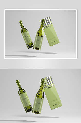 悬空简约绿色清新酒瓶包装贴图样机