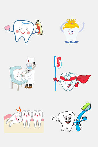 卡通创意牙齿刷牙免抠素材