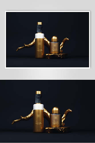瓶子黑金高端大气酒瓶包装贴图样机