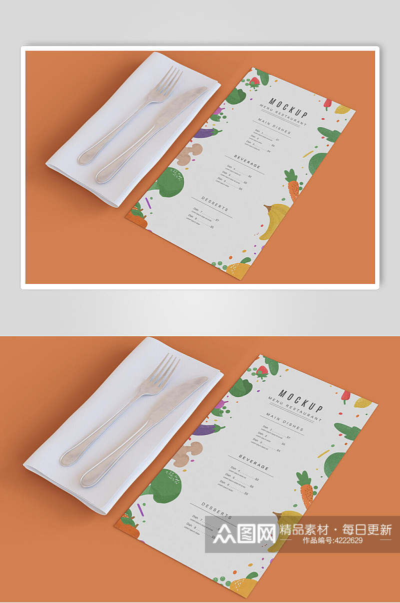 纸张橙色餐饮提示牌卡片设计样机素材