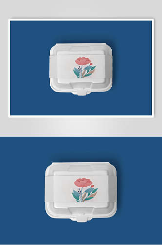 简约盒子蓝白创意大气花朵品牌样机