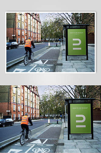 单车绿色简约户外地贴站广告牌样机
