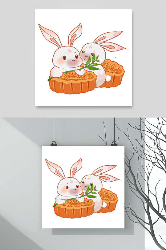 白底萌兔月饼中秋节设计素材
