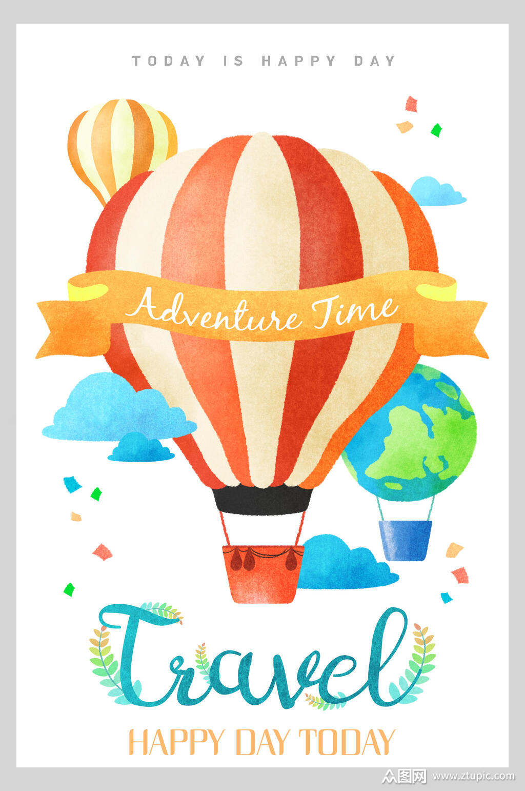 英文开心旅游每一天祝福海报素材