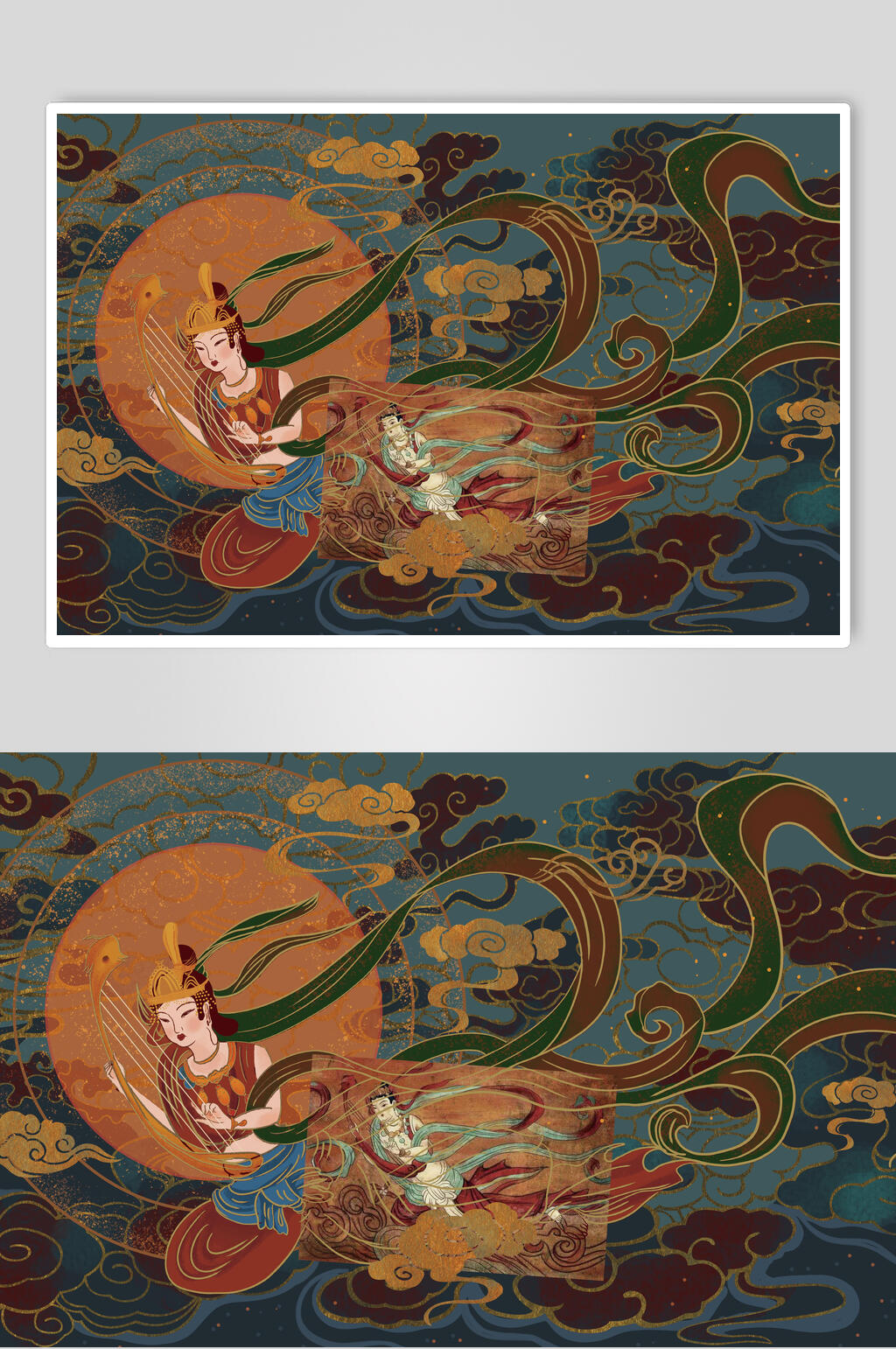 典雅高端绸缎祥云国潮敦煌插画素材