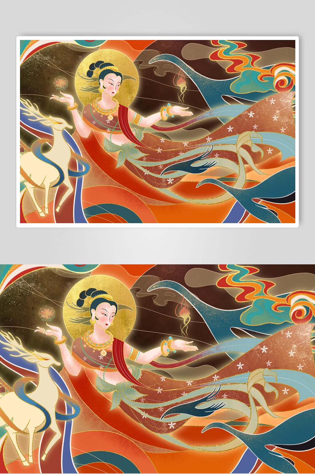 创意高端绸缎国潮敦煌插画素材
