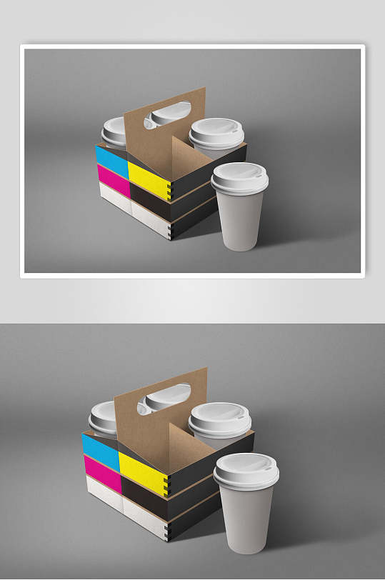 杯子创意盒子咖啡奶茶杯贴图样机