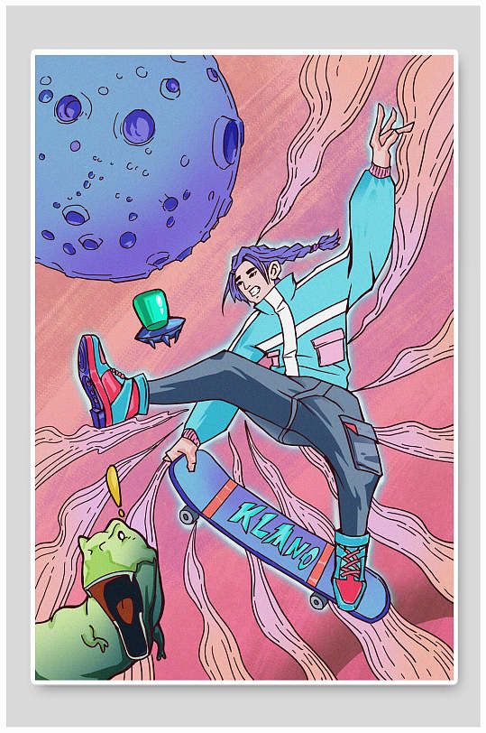 滑板嘻哈插画