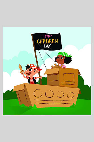 儿童节海盗船矢量插画