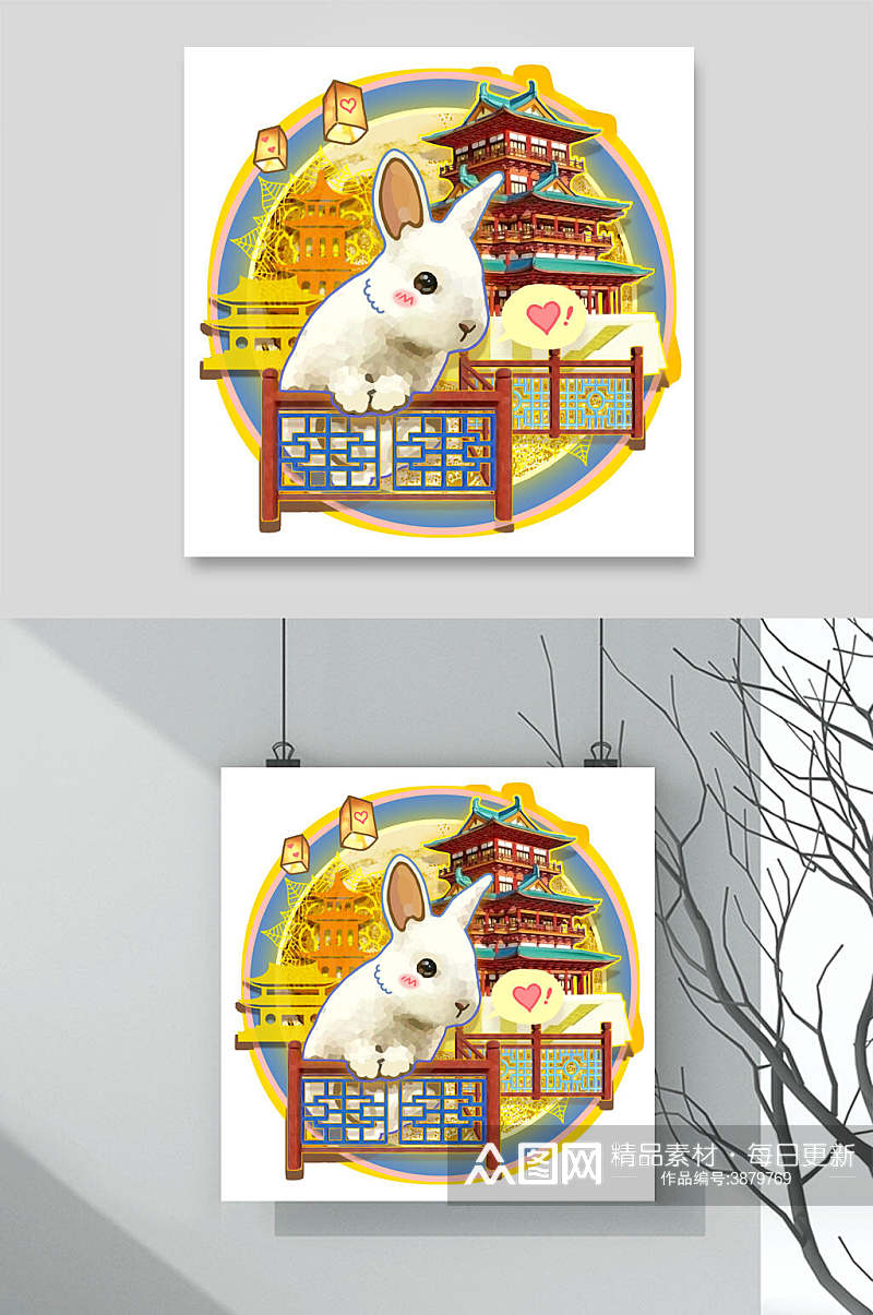 月亮白兔中国风中秋节设计素材素材