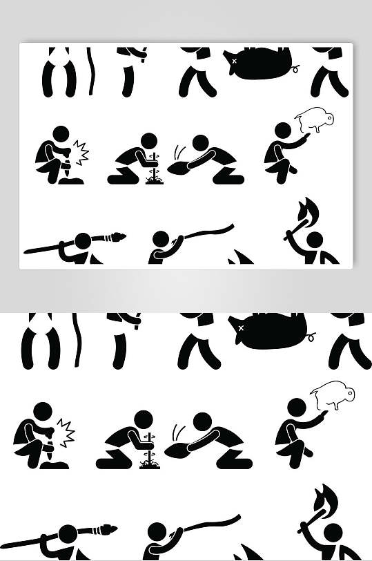 钻木取火人物黑色图标矢量素材