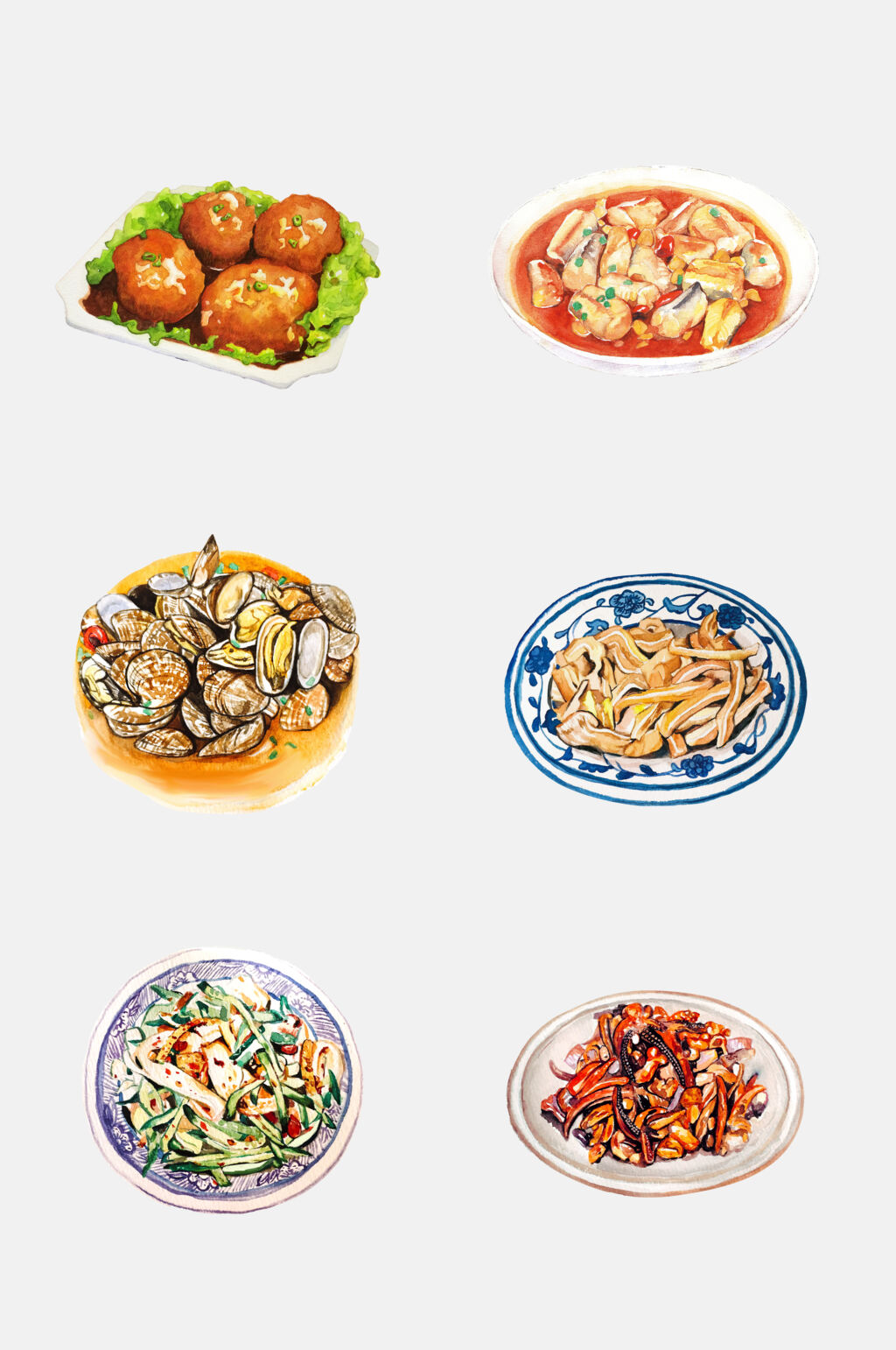 新鲜美味美食水彩手绘中式菜品免抠素材素材