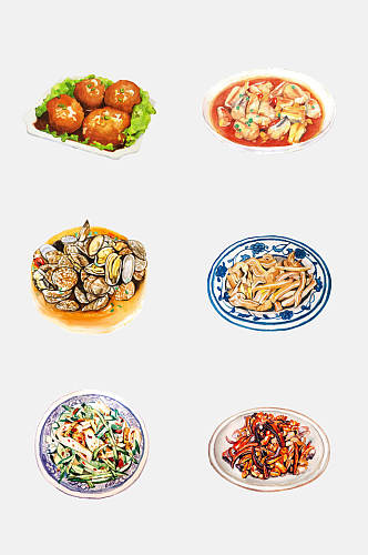 新鲜美味美食水彩手绘中式菜品免抠素材