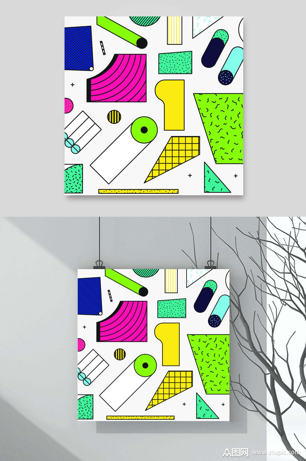 简约孟菲斯矢量素材模板下载-编号3893152-众图网