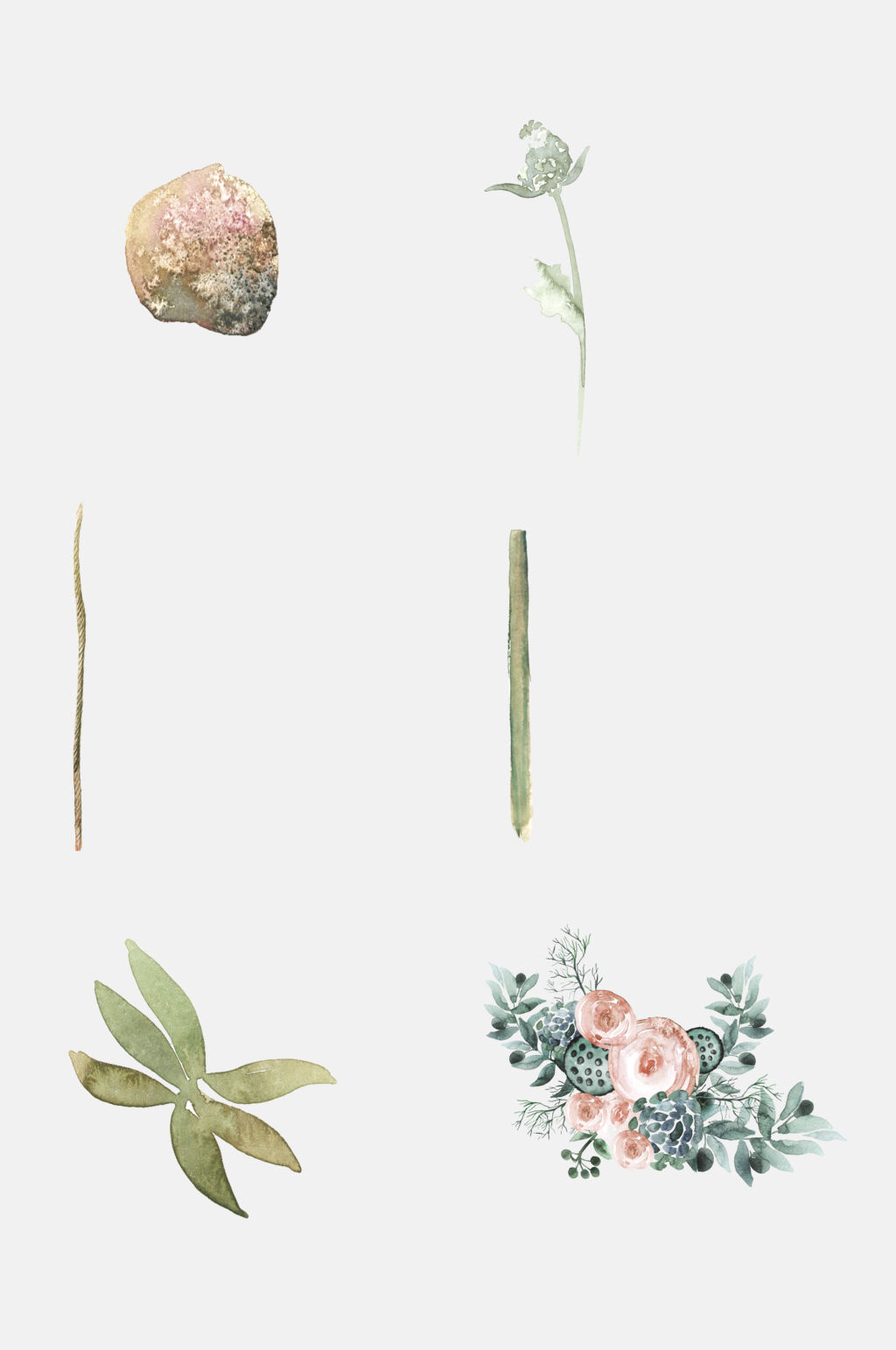 简约水彩清新手绘绿植物树桩花草免抠素材素材
