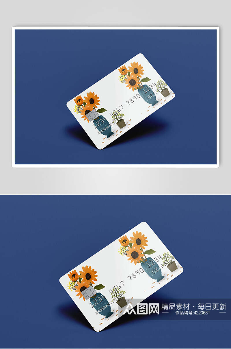 花朵卡片蓝色创意大气立体品牌样机素材
