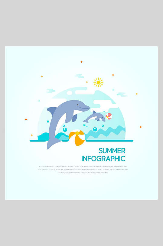 简约大气鲸鱼卡通度假沙滩矢量插画