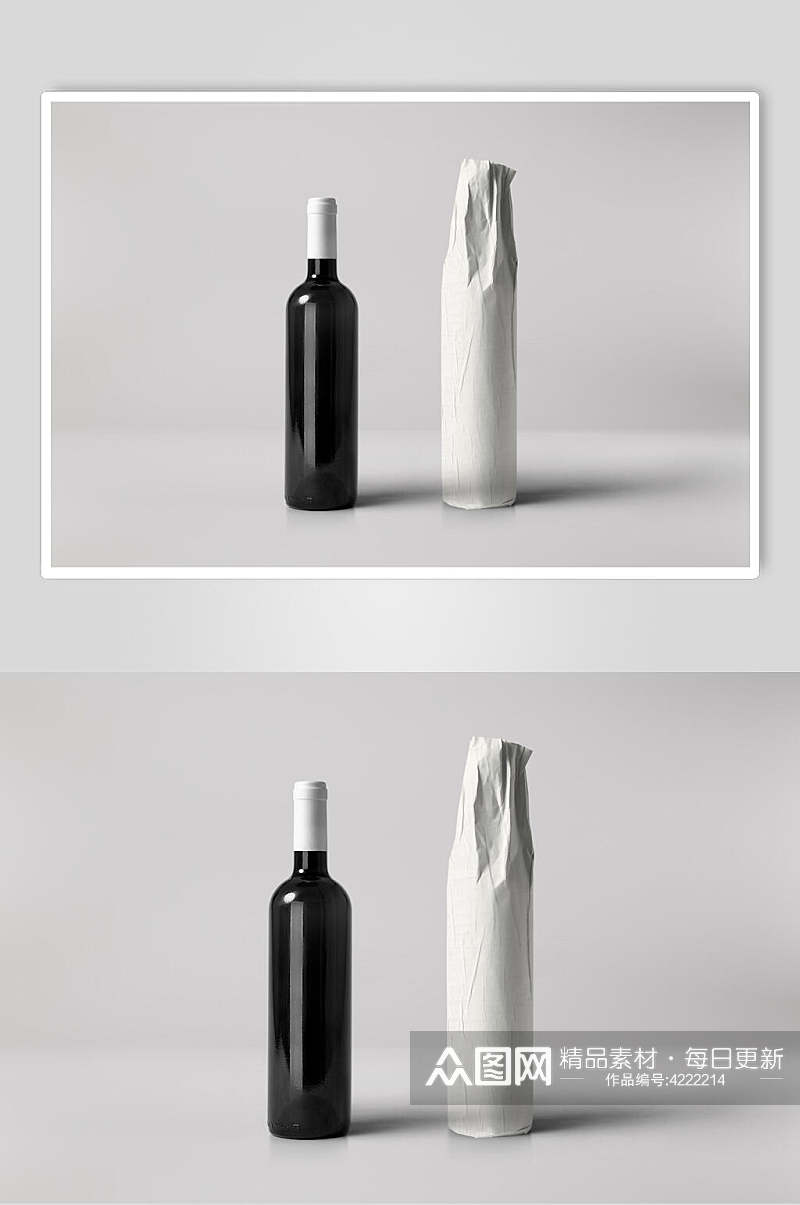 瓶子黑灰创意大气简约风红酒瓶样机素材