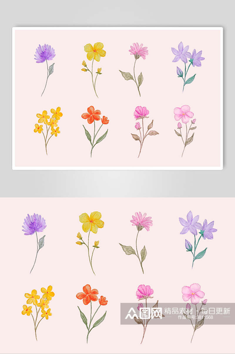 小清新粉色水彩植物花卉手绘矢量素材素材