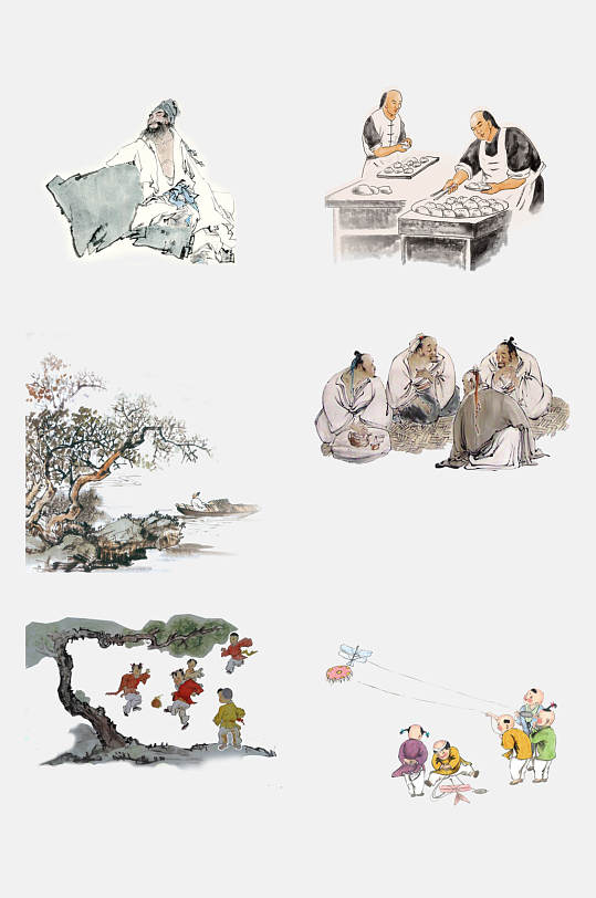 中国风精致传统古代名人名画免抠素材