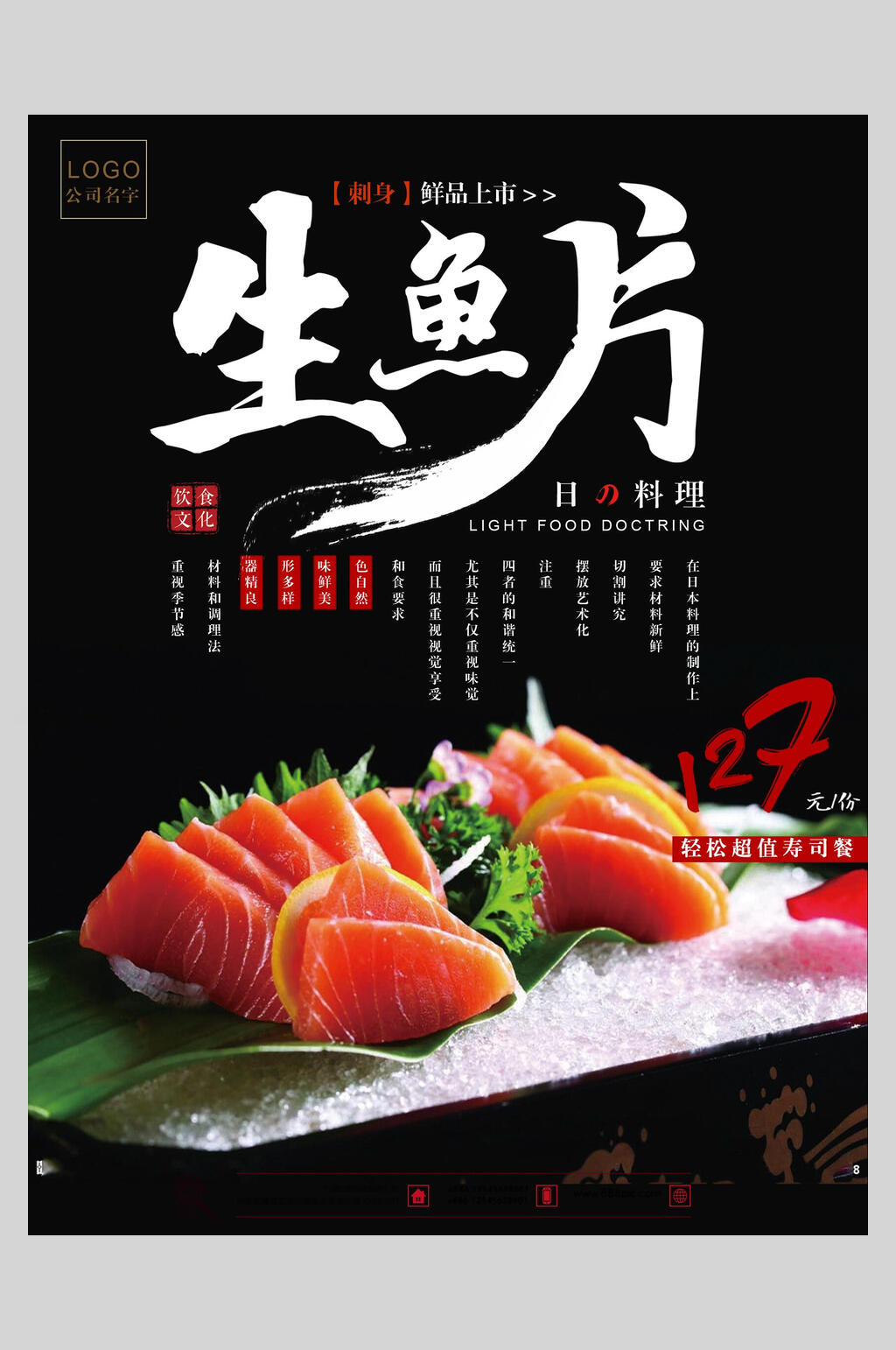 黑色日本生鱼片菜谱促销海报素材