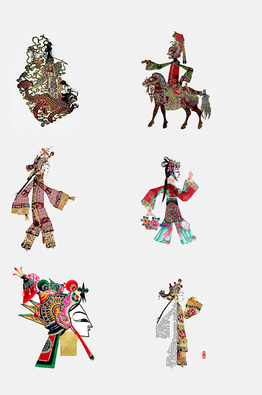 中国风复古皮影戏服饰人物免抠设计素材