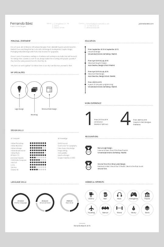 黑白色设计师个人简历矢量素材