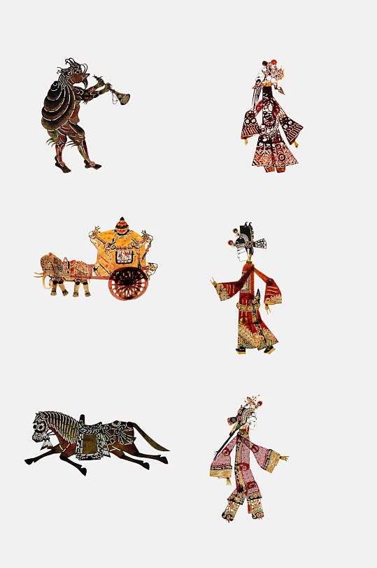 高端精美复古皮影戏服饰人物免抠设计素材