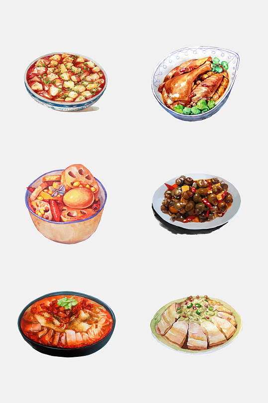 招牌美味美食水彩手绘中式菜品免抠素材