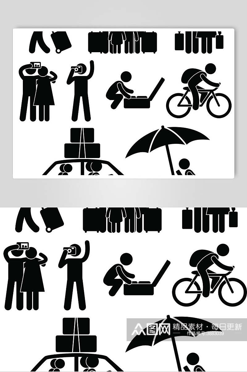 骑自行车人物黑色图标矢量素材素材