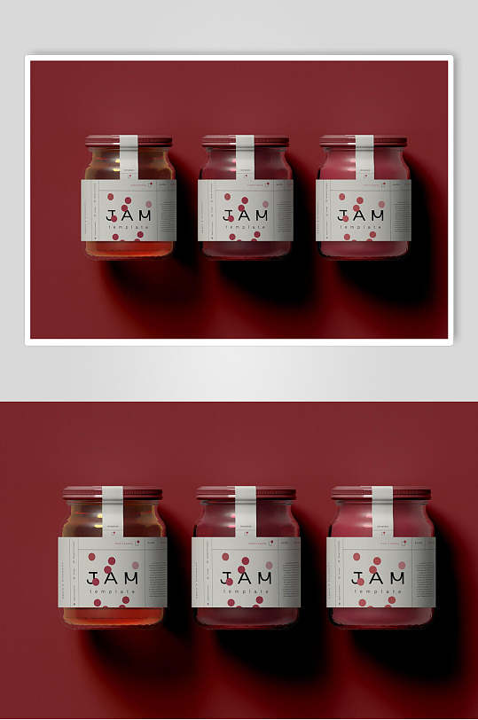 时尚红色瓶子果酱罐子包装贴图样机