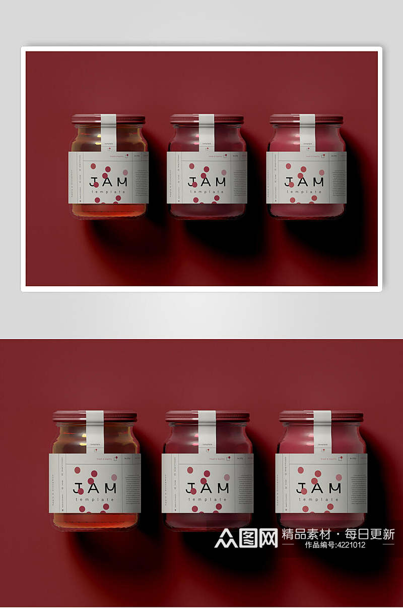 时尚红色瓶子果酱罐子包装贴图样机素材