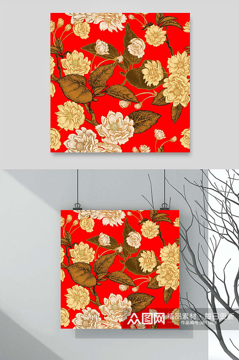 红金中国风花卉花朵纹理矢量设计素材素材