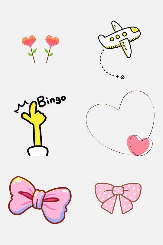 清新蝴蝶结卡通可爱动物表情包免抠素材