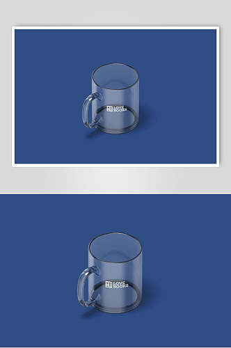 杯子透明蓝色背景创意大气品牌样机